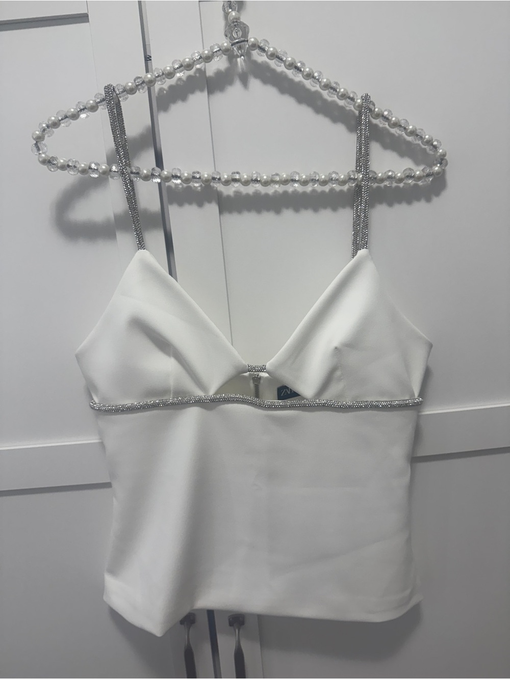Zara White Rhinestone Strap Bustier Corset Top Size S